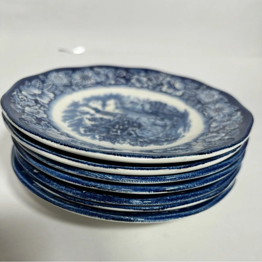Liberty Blue 7pc Set Old North‎ Church Saucers
